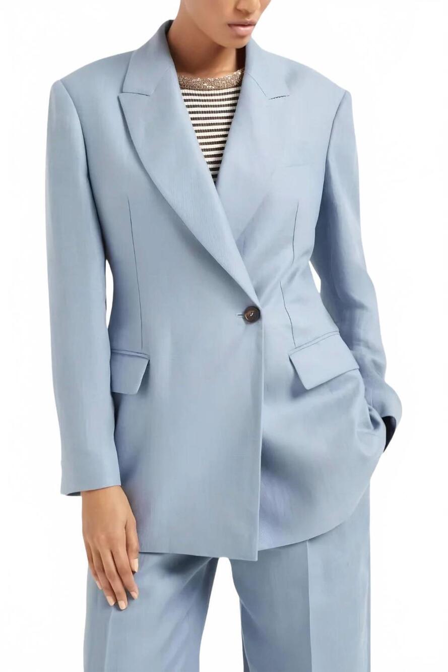 NEW BRUNELLO CUCINELLI tailored linen blend blazer in blue